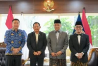Menhaj, Mochamad Irfan Yusuf dan Wamenhaj Dahnil Anzar Simanjuntak bersama Mendagri Tito Karnavian dalam pertemuan di Kantor Kemendagri, Jakarta, Kamis (1/10/2026). (Foto: Kemenhaj)