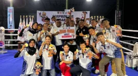 Kickboxing Kota Padang juara umum Porprov XVI Sumbar 2026 dengan raihan 15 emas, satu perak, dan tiga perunggu. (Foto: Pemko Padang)
