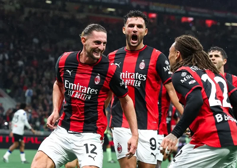 Pemain AC Milan merayakan gol ke gawang Atalanta. (Foto: IG @acmilan)