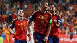 Pemain Spanyol merayakan gol ke Republik Ceko di UEFA Nations League 2026/2027. (Foto: IG @sefutbol) 