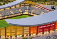 Rancangan desain Stadion Haji Agus Salim Padang yang mengusung konsep football-only stadium dengan sentuhan arsitektur Minangkabau. (Foto: Dok. Hutama Karya)