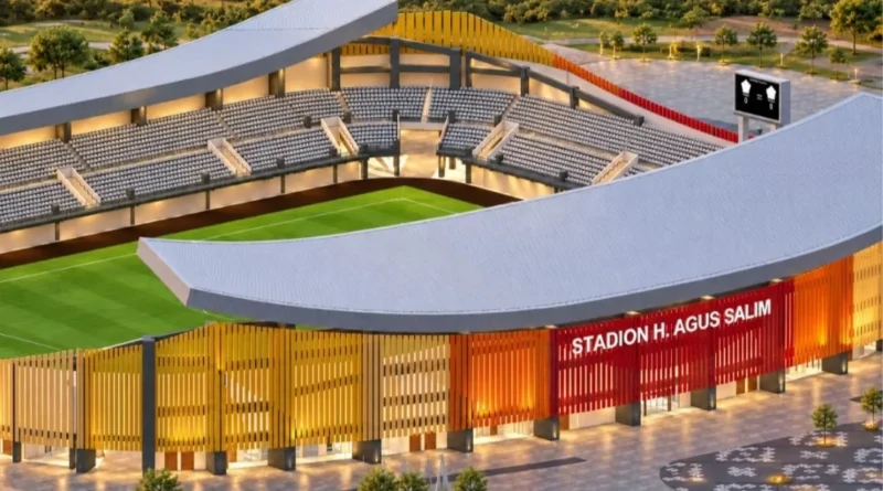 Rancangan desain Stadion Haji Agus Salim Padang yang mengusung konsep football-only stadium dengan sentuhan arsitektur Minangkabau. (Foto: Dok. Hutama Karya)