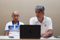 Pelatih Semen Padang FC, Stefano Cugurra saat konferensi pers jelang laga melawan Persiku Kudus. (Foto: MO Semen Padang FC)