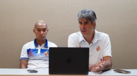Pelatih Semen Padang FC, Stefano Cugurra saat konferensi pers jelang laga melawan Persiku Kudus. (Foto: MO Semen Padang FC)