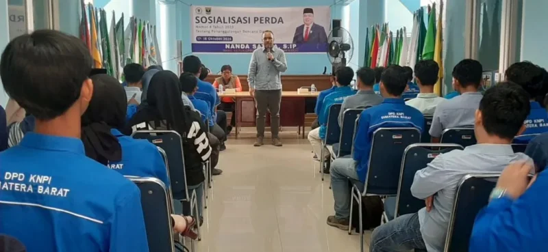 Wakil Ketua DPRD Sumbar Nanda Satria saat Sosialisasi Peraturan Daerah (Sosper) Nomor 4 Tahun 2023 tentang Penanggulangan Bencana Daerah. (Foto: Ist)