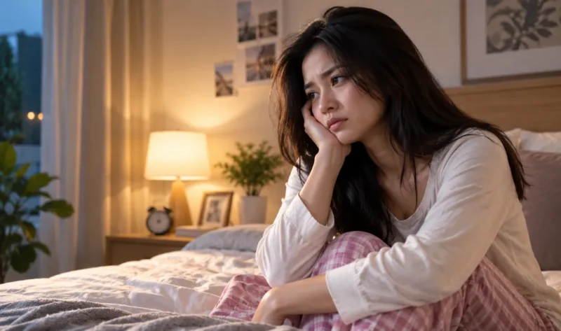 Ilustrasi Wanita sulit tidur. (Foto: AI Generated)

