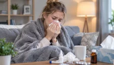 Ilustrasi wanita yang mengalami gejala flu. (Foto: AI Generated)